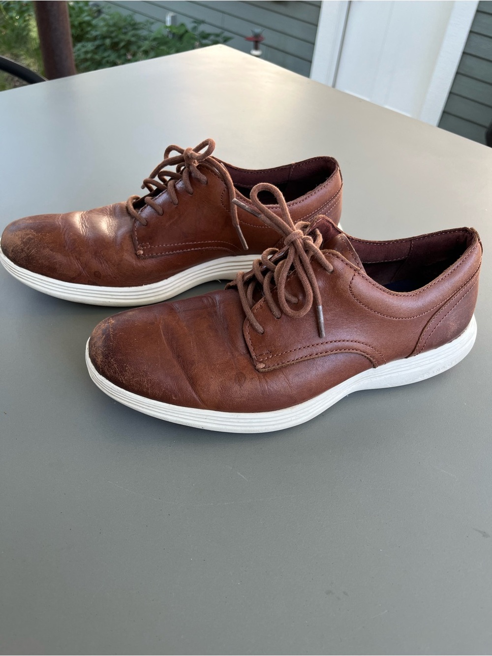 Cole Haan Brown Leather Lace-Up Oxfords with White Sole